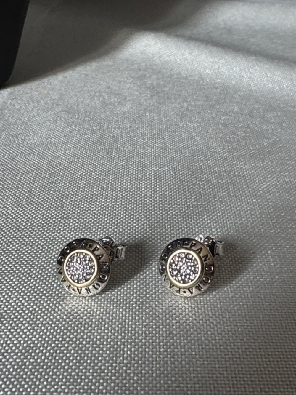 Pandora Two-Tone Pavé Round Stud Earrings in Silver and Gold